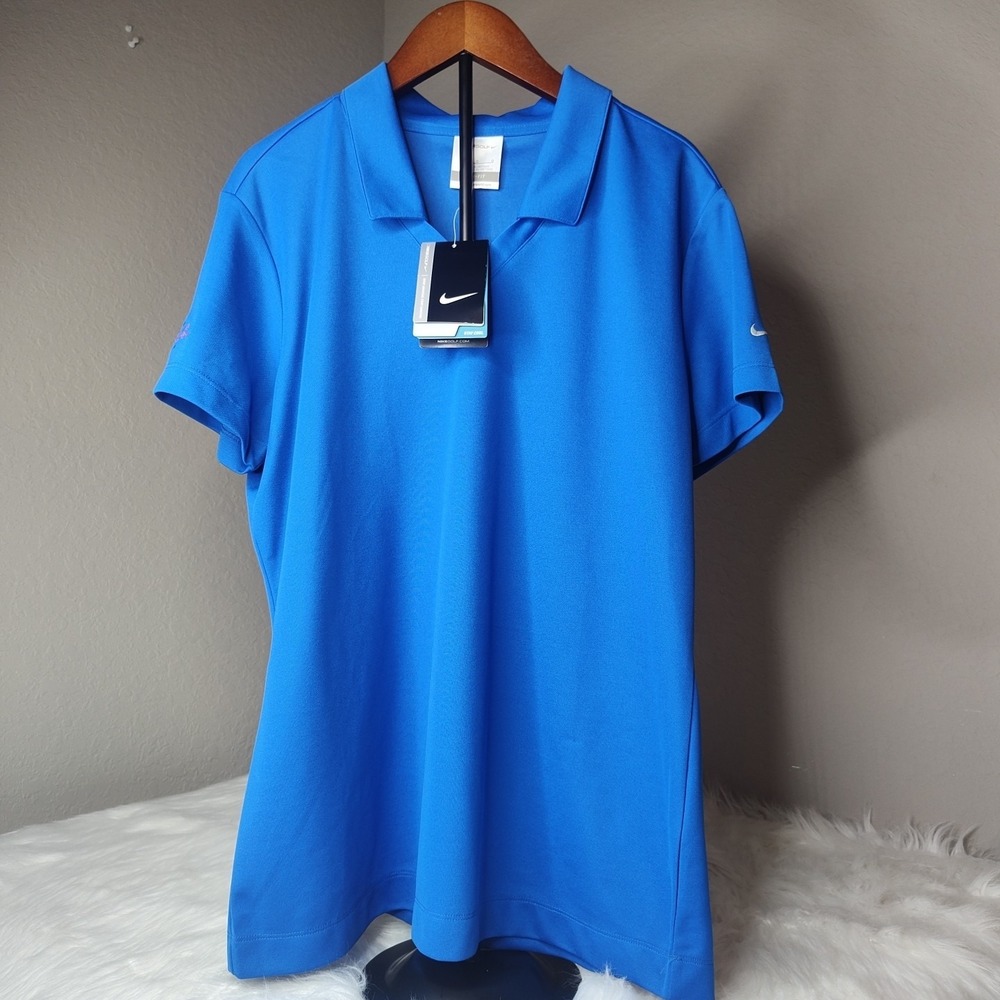 Nike Golf Polo Shirt Women‎ Large Blue Dri-FIT V-Neck WLF Ryder 354067-423